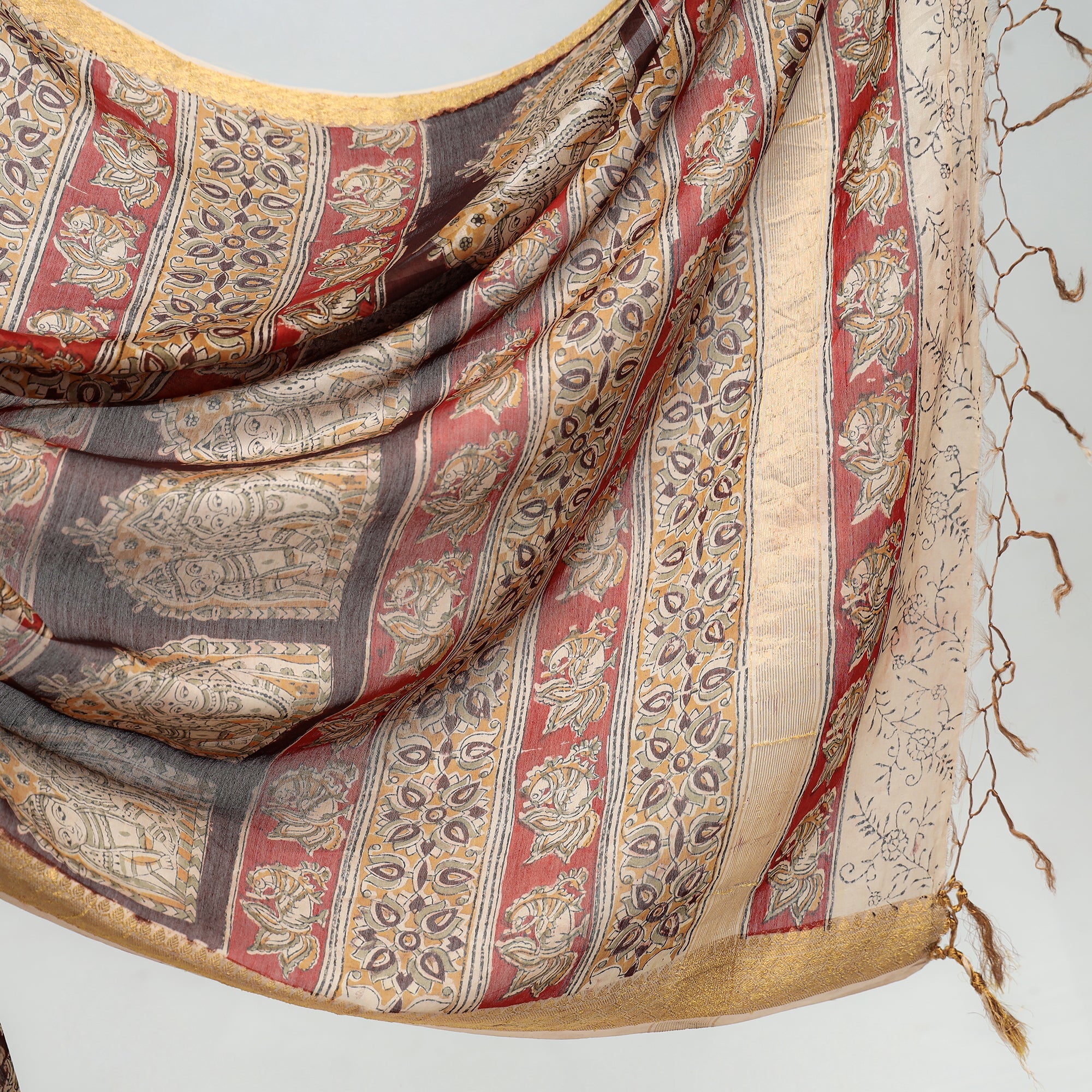 VENKATA BHANU KALAMKARI PEDANA Brown - Original Pedana Kalamkari Block Print Silk Saree - view 4