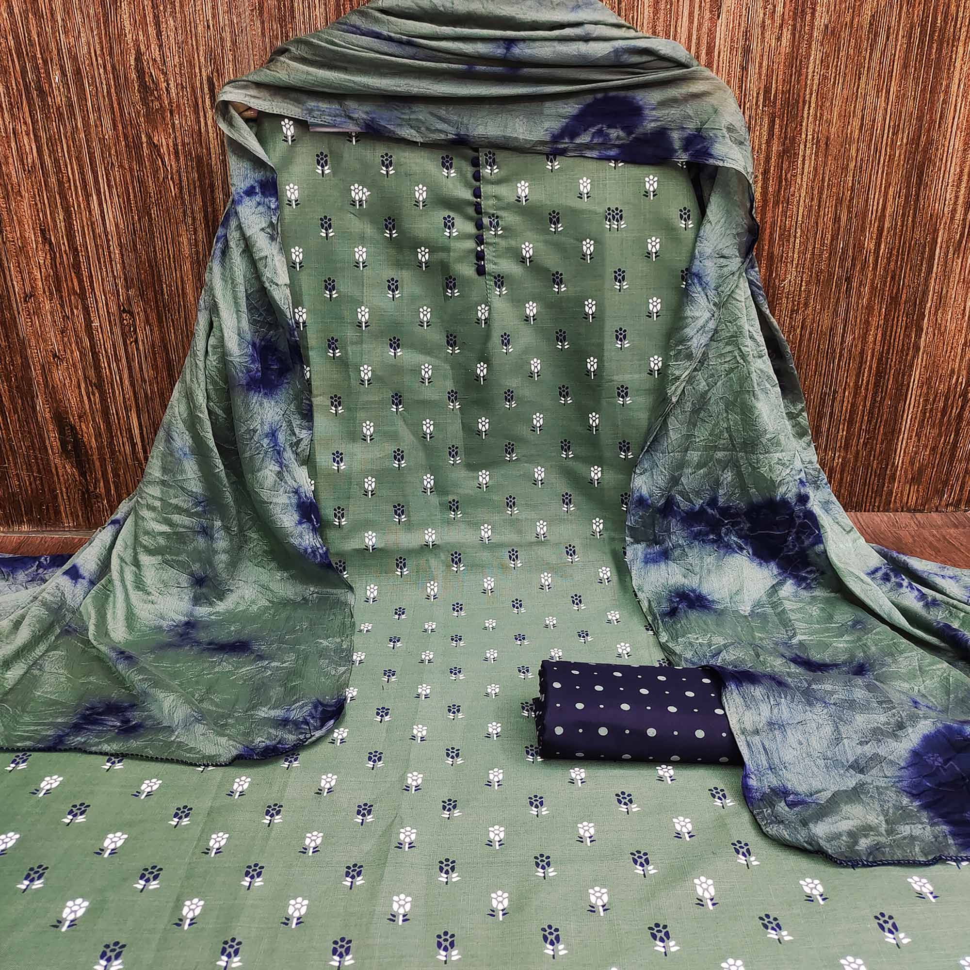 BlackTree green-floral-printed-poly-cotton-dress-material-1 - view 3