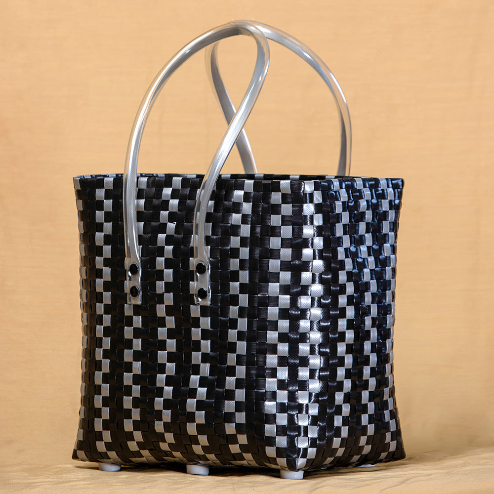 KALAPURI Black - Handmade Black & Grey Checks Multipurpose Basket - view 2