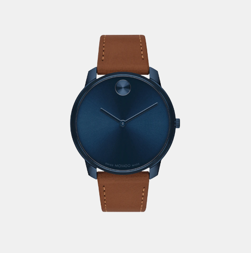 Movado Bold Thin Men Quartz Blue Dial Chronograph Leather Watch 3600830
