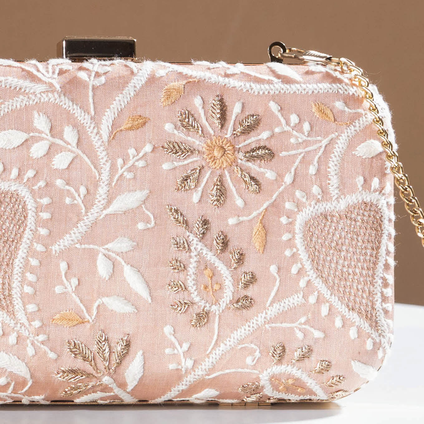 LAVANGG Beige - Chikankari Zari Hand Embroidered Tussar Silk Clutch/Sling Bag - view 2