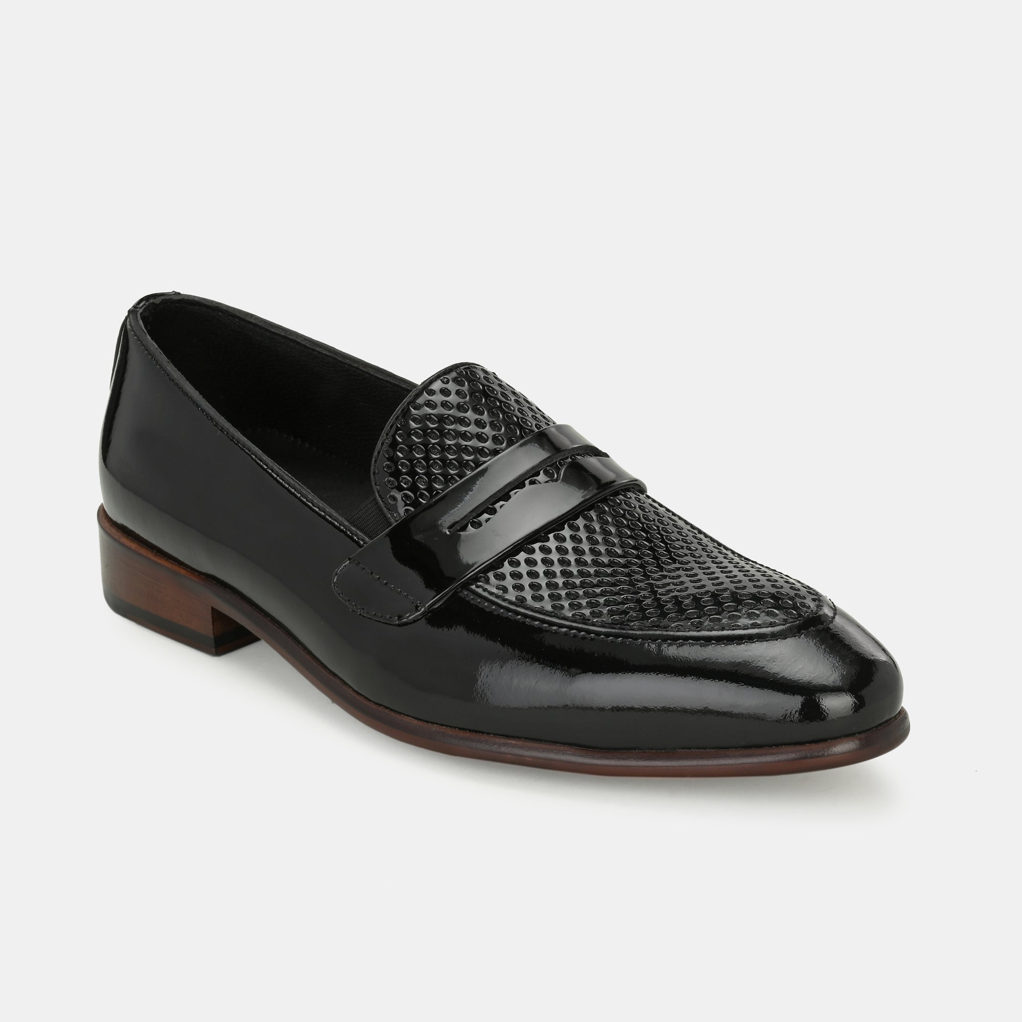 Patent Black Perforated Penny Loafers by Lafattio - view 6