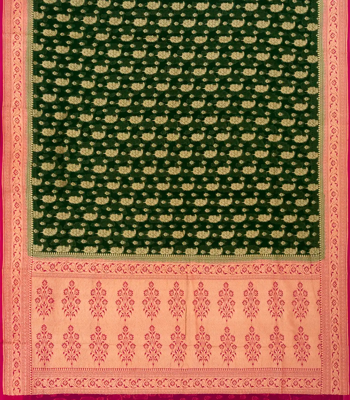 RmKV Bottle Green Banarasi Khaddi Georgette Saree With Mango Motifs-Bottle Green - view 2