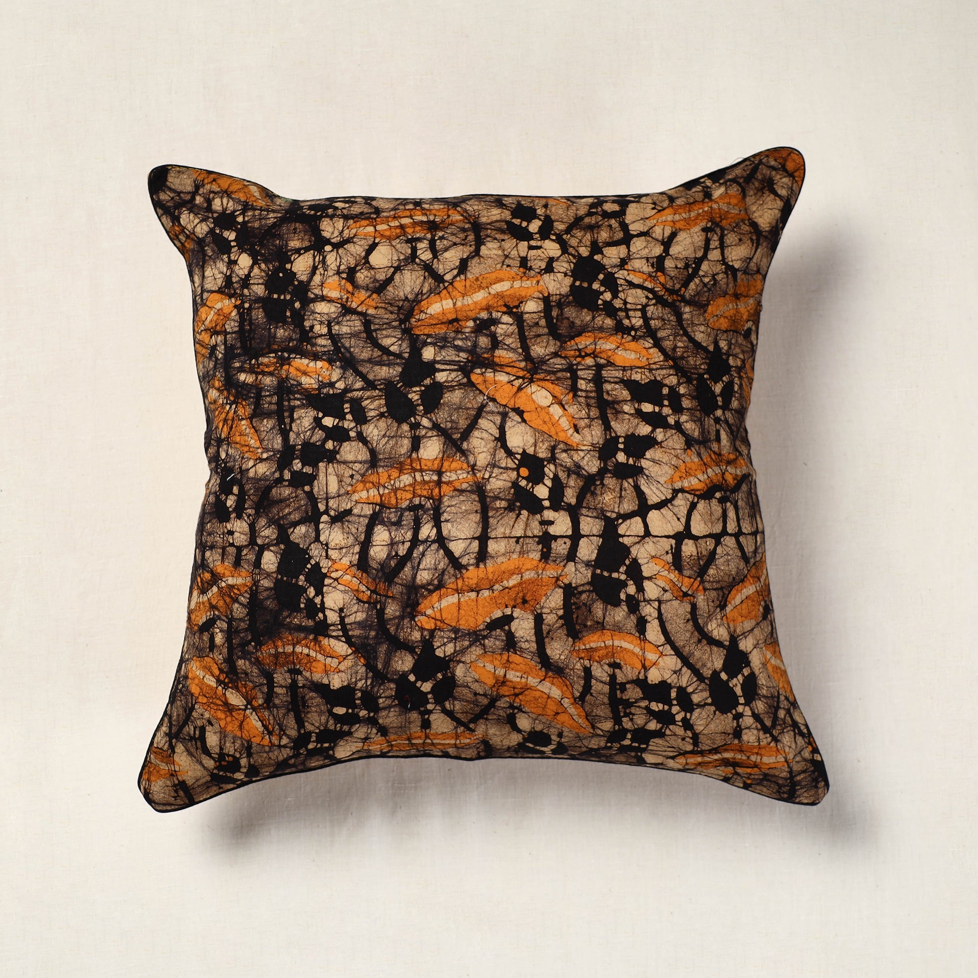 NOORI BAZAR Brown - Hand Batik Printed Cotton Cushion Cover (16 x 16 in)