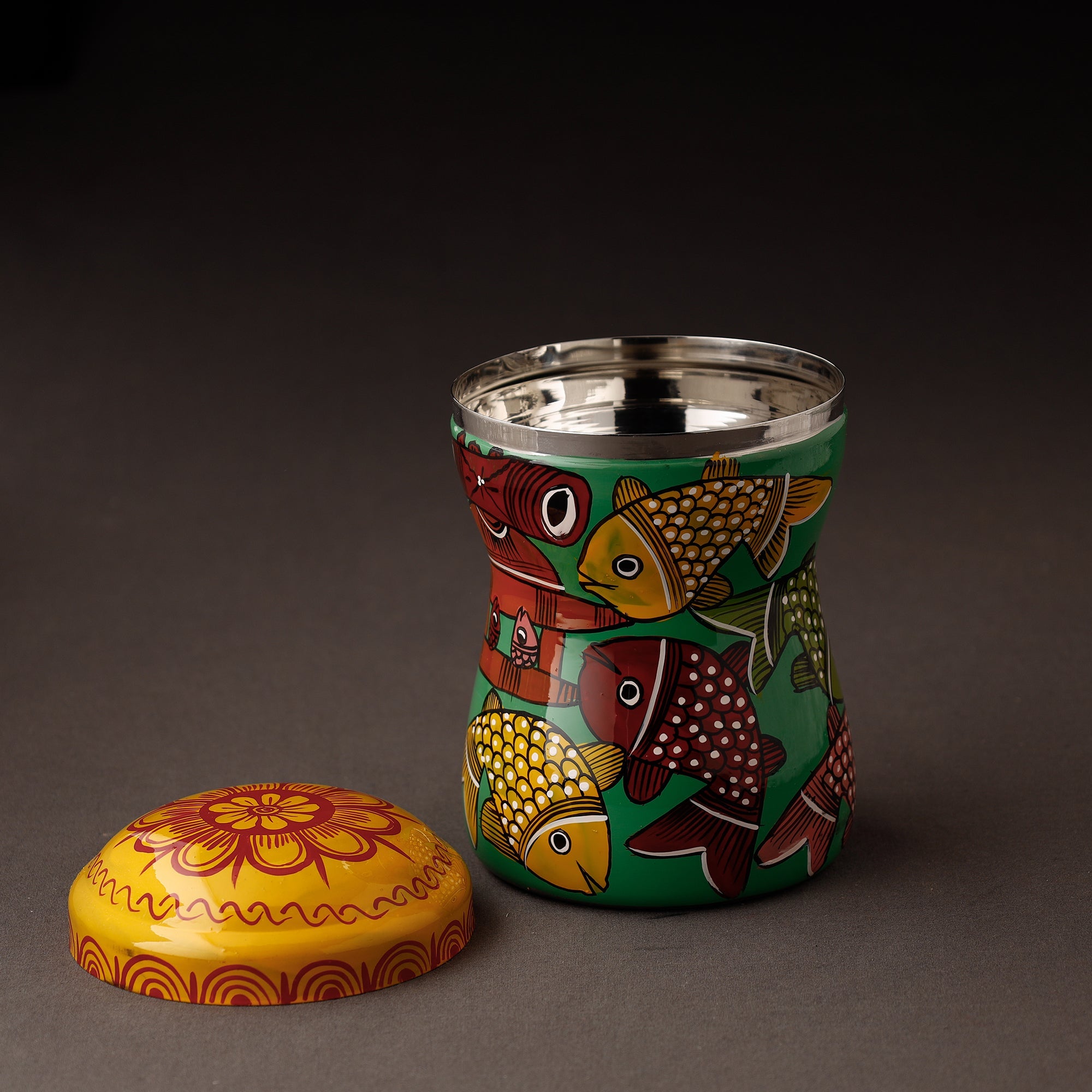 AAYAAS Bengal Patua Handpainted Stainless Steel Multi Utility Container - view 2