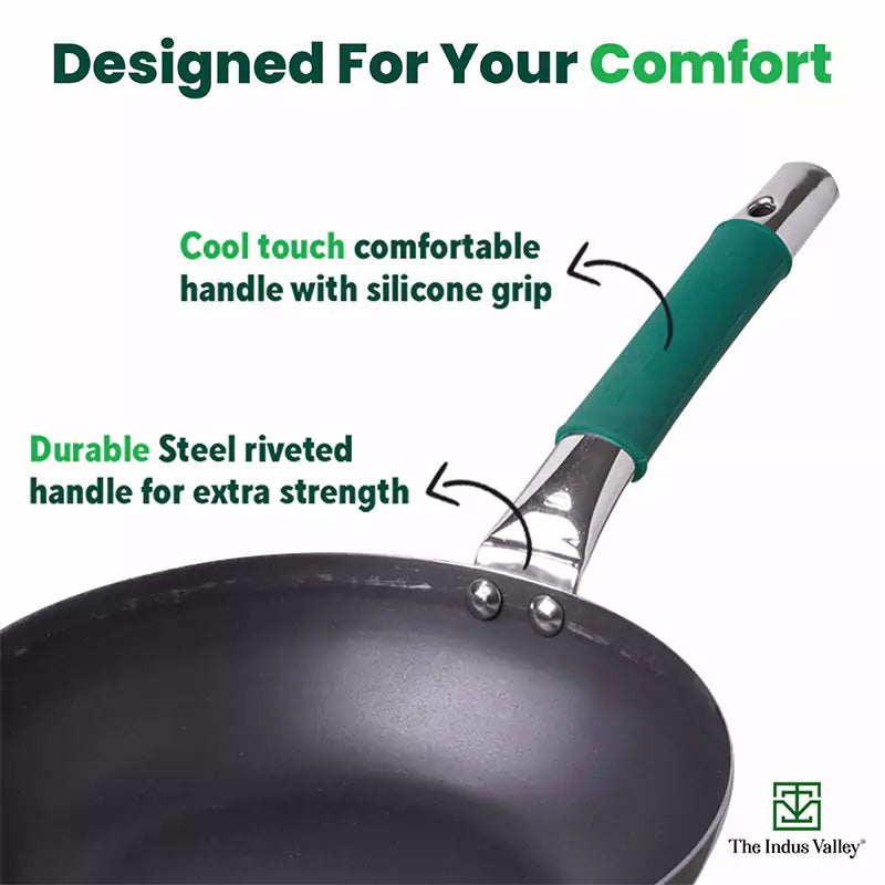 The Indus Valley 100% Pure Iron Cookware Set: Tawa 26 cm + Fry Pan 25 cm + Kadai 25 cm, Toxin-free Sheet Iron, Pre-seasoned, Kitchen Set for Home - view 5
