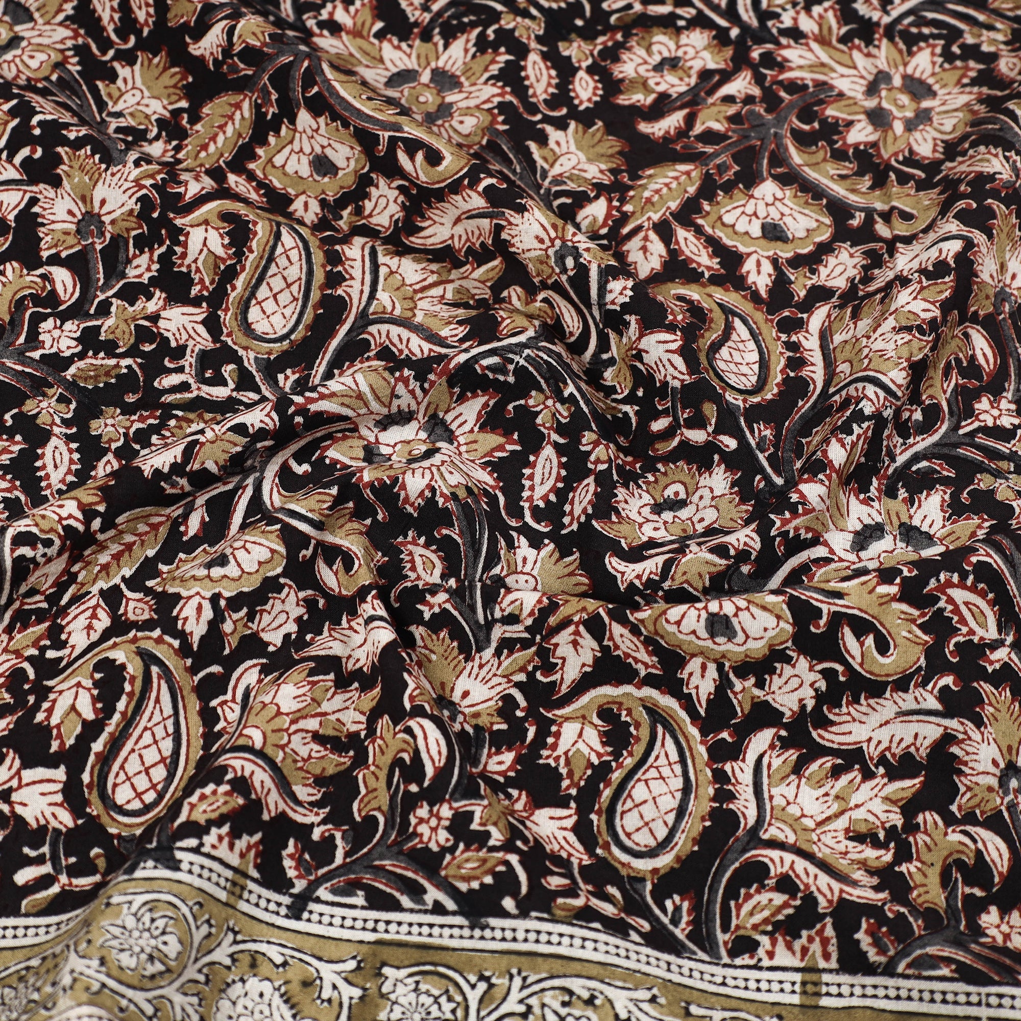 PITCHUKA SRINIVAS KALAMKARI PEDANA Black - Pedana Kalamkari Block Printed Natural Dyed Cotton Scarf 16 - view 2