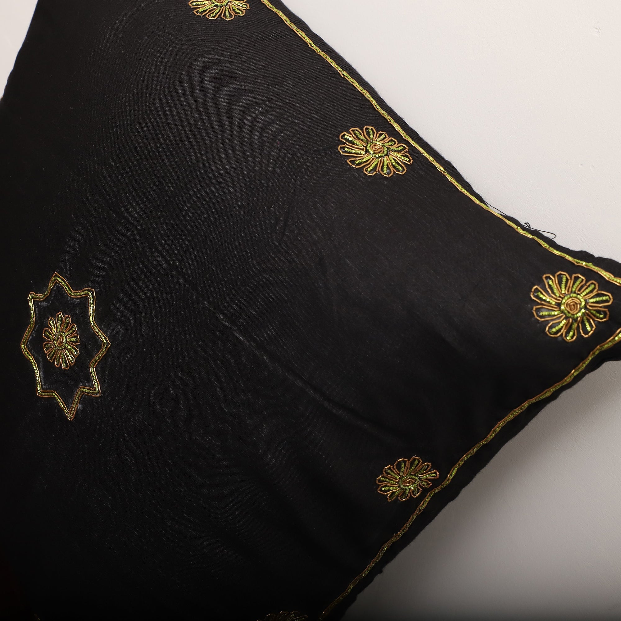 TICS Black - Star Butas - Zardozi Hand Embroidered Raw Silk Cushion Cover (Set of 5) - view 11