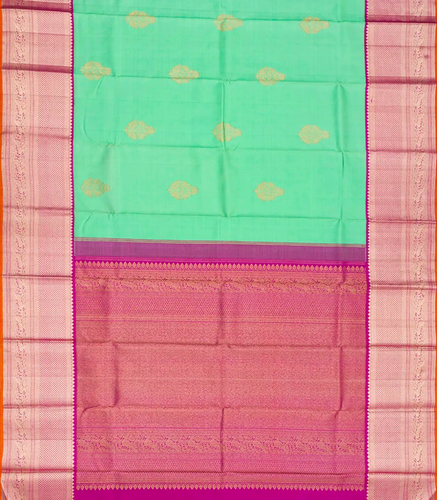 RmKV Aquamarine Handloom Kanchipuram Korvai Silk Saree With Pink Border-Aquamarine - view 2