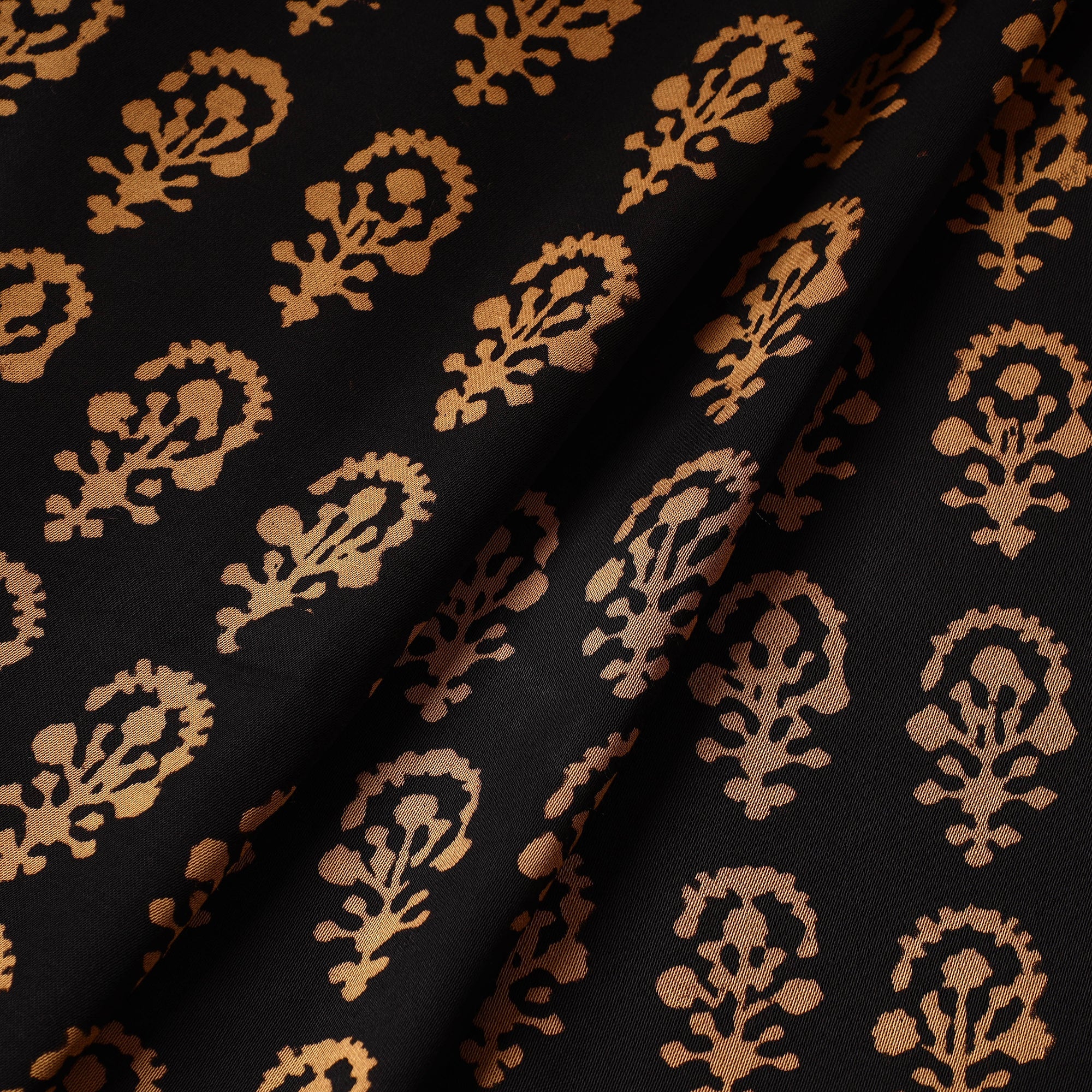 BAGH PRINTS BY MOHAMMED RAFIK KHATRI Black - Bagh Block Printed Modal Silk Fabric - view 2