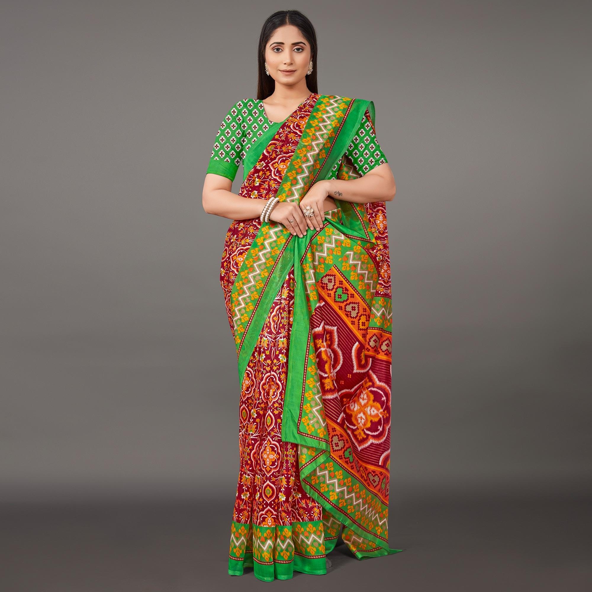 Peachmode Multicolor Casual Wear Geometric Printed Art Silk Saree