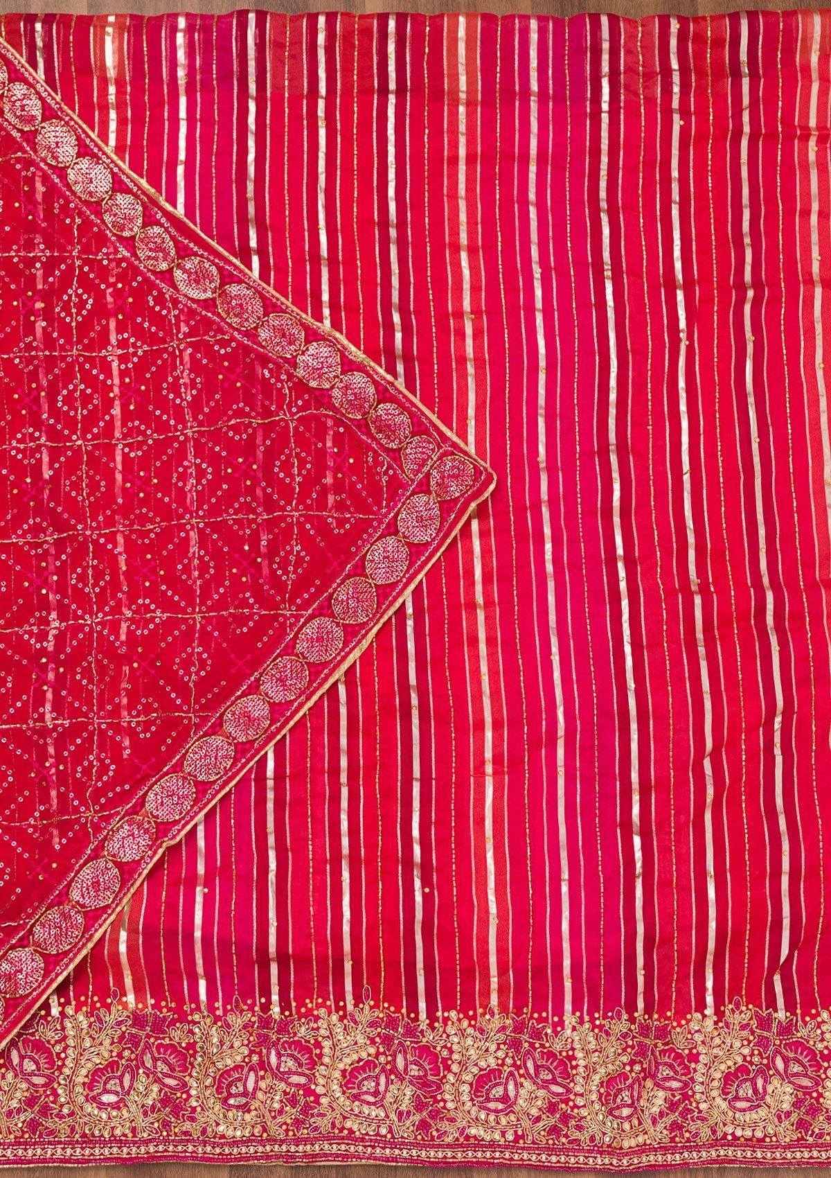 Koskii Rani Pink Zariwork Semi Crepe Unstitched Salwar Suit - view 3