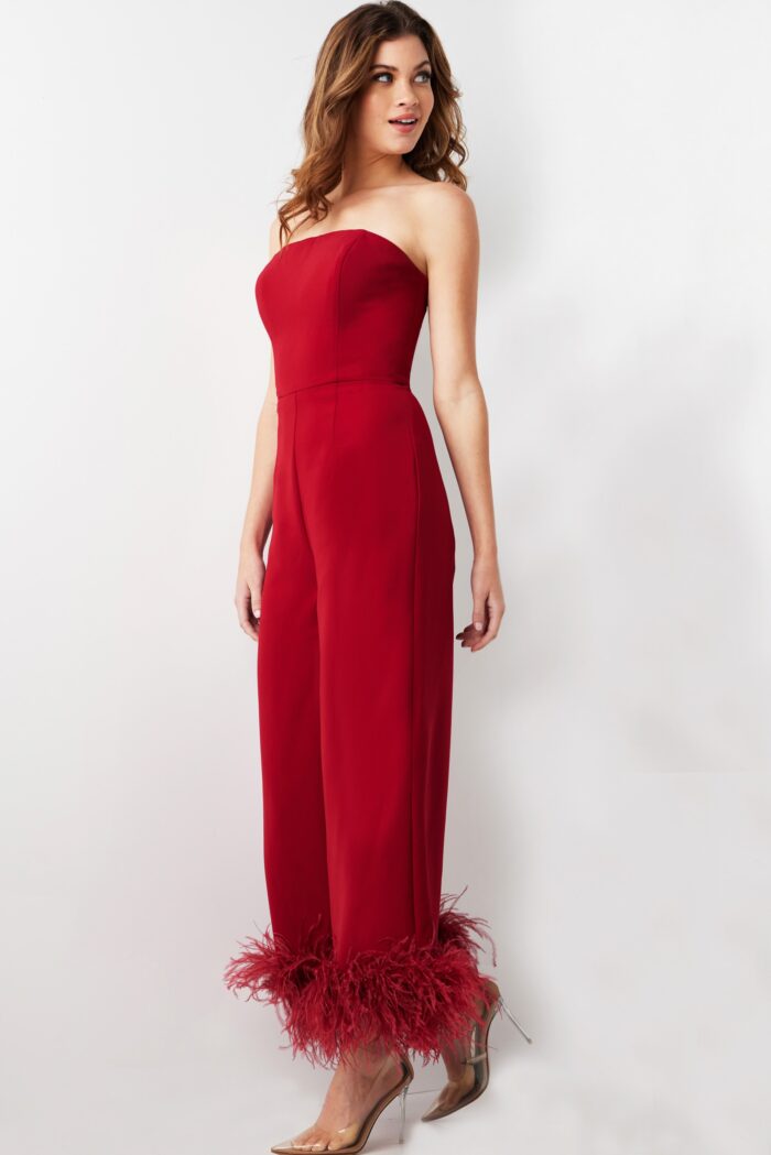 Jovani 22590 Long Evening Feather Formal Jumpsuit - view 4