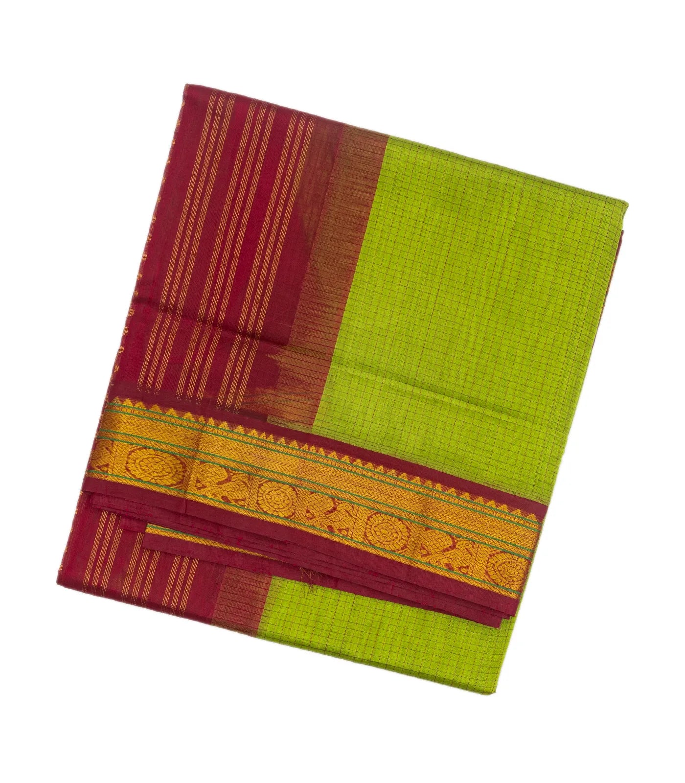 RmKV Light Green Handloom Silk Cotton Saree With Checks