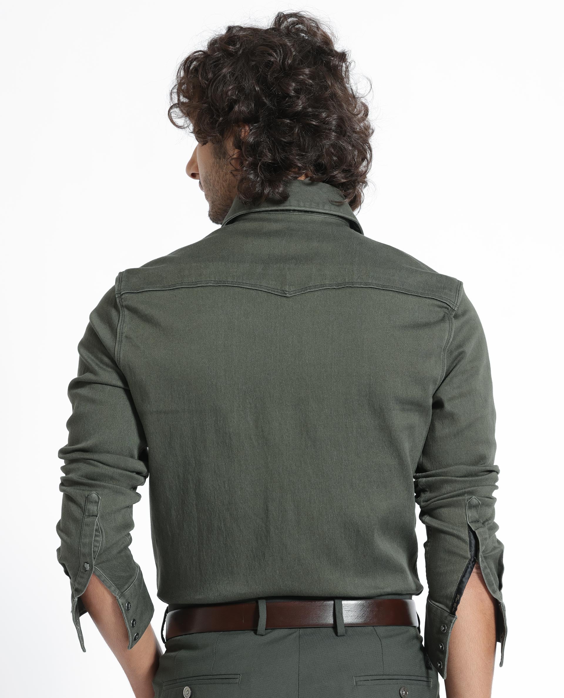 Rare Rabbit Men's Xenon Olive Cotton Polyester Fabric Full Sleeves Solid Shirt - view 9