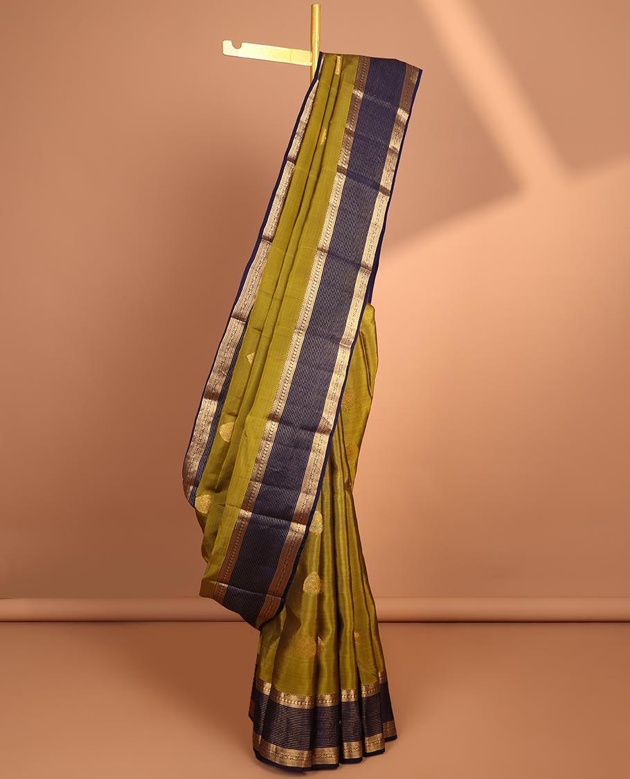 Pothys Green butta vasundhara elite silk saree with contrast zari striped border & striped, zari buttas zari design pallu