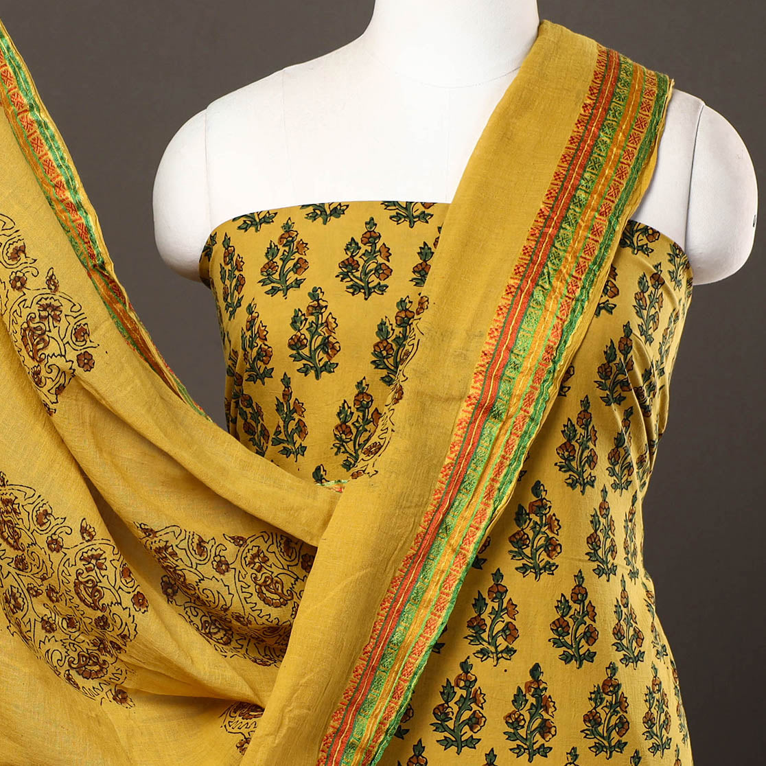 KACHCHH JI CHHAAP 3pc Ajrakh Block Printed Cotton Suit Material Set 09 - view 3