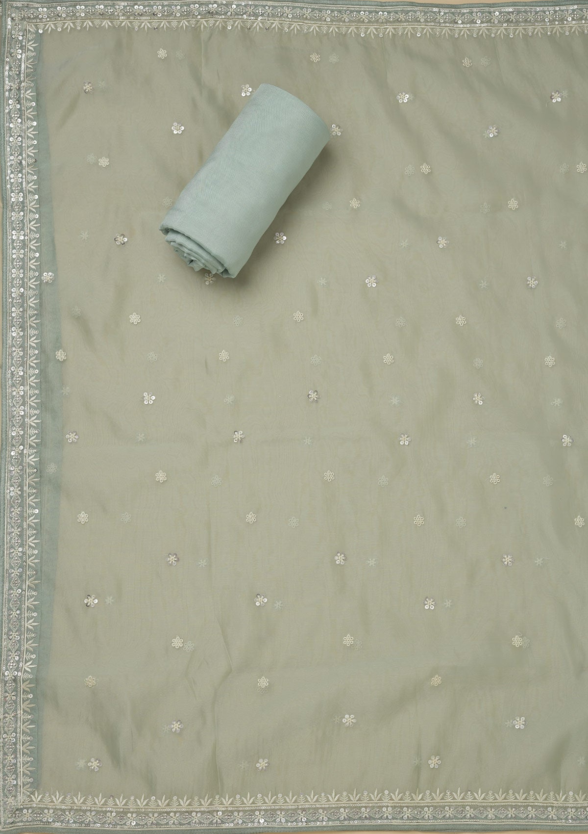 Koskii Pista Green Zariwork Tissue Unstitched Salwar Suit - view 5