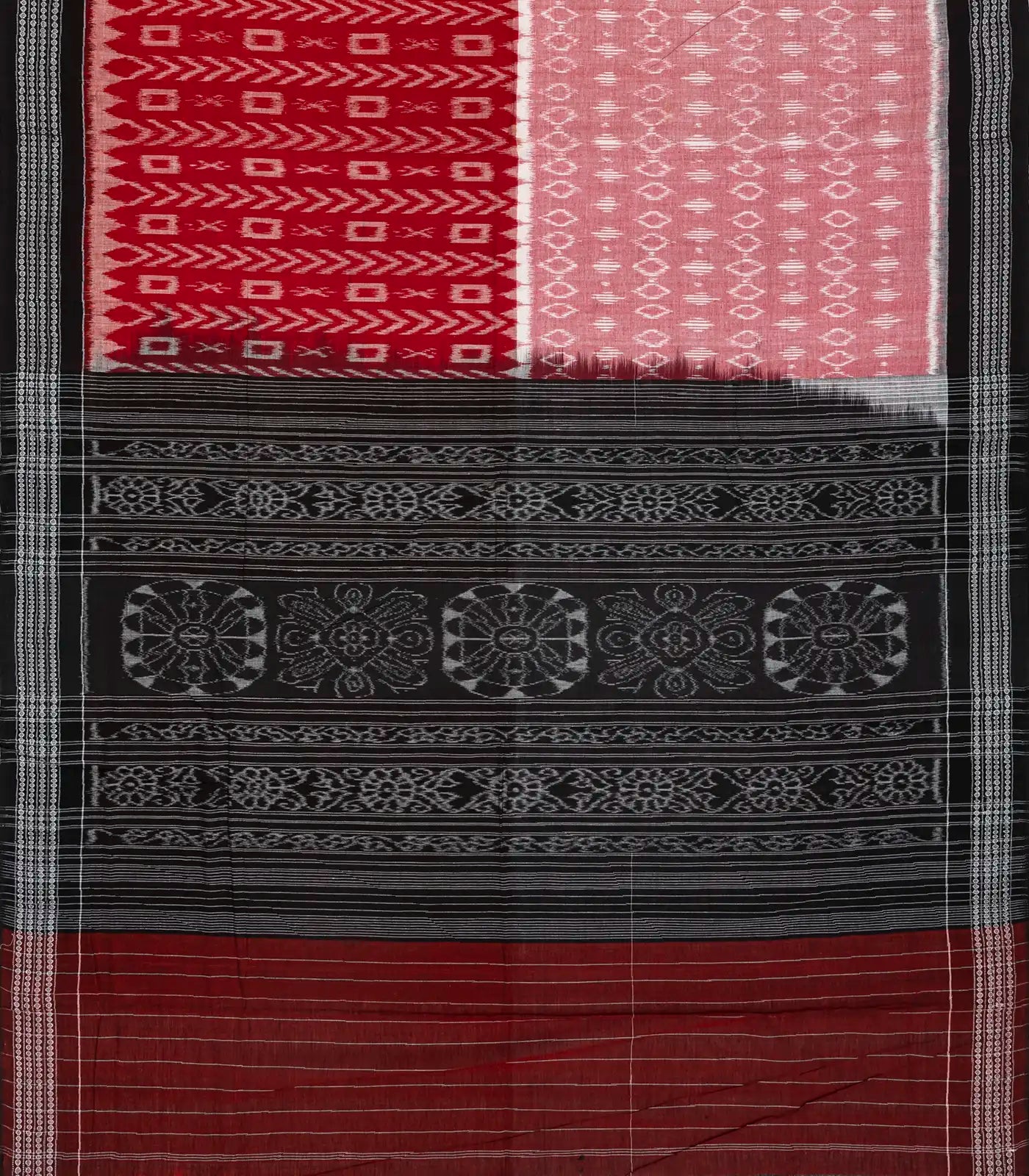 RmKV Red & Pink Handwoven Orissa Cotton Saree With Tie & Dye Motifs - view 2