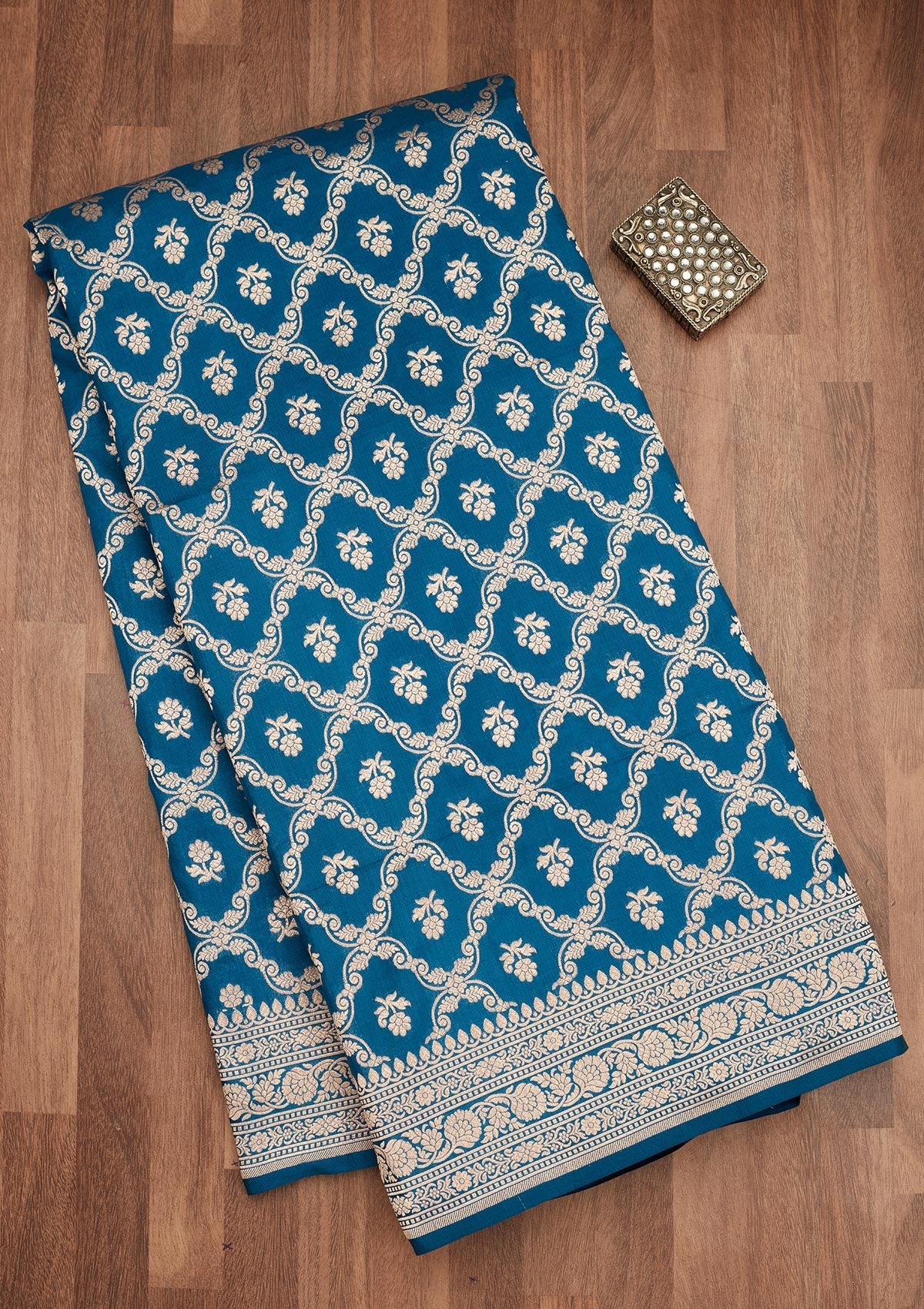 Koskii Peacock Blue Zariwork Pure Silk Saree – Women's