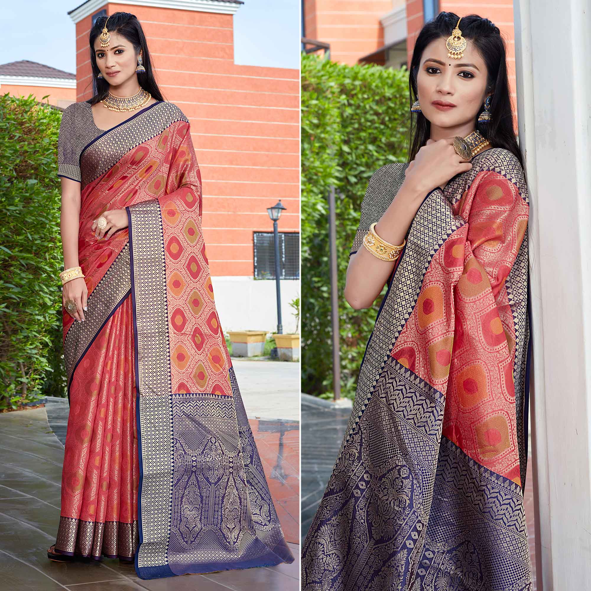 Peachmode Gajari Pink Woven Art Silk Saree – Women's