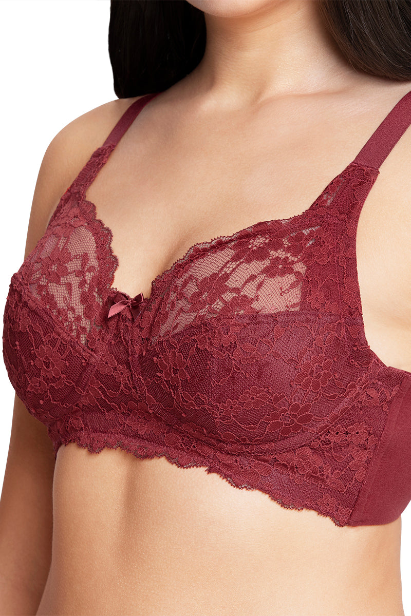 Amante Cotton Lace Support Non Padded Non-Wired Bra - Port Wine - view 4