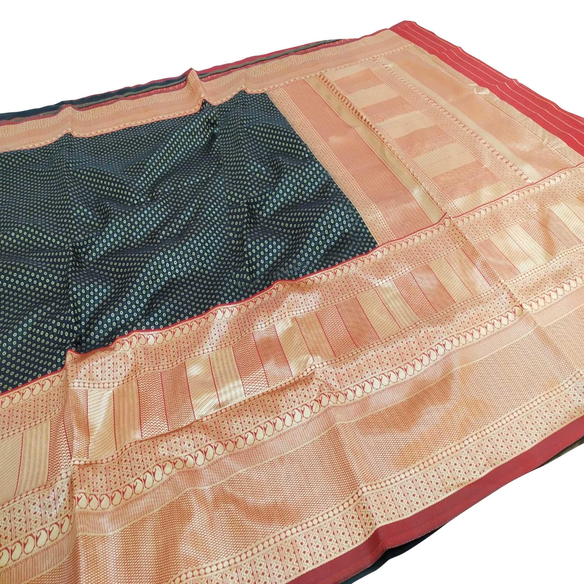 Peachmode Intricate Teal Blue Colored Fetive Wear Woven Heavy Banarasi Silk Saree