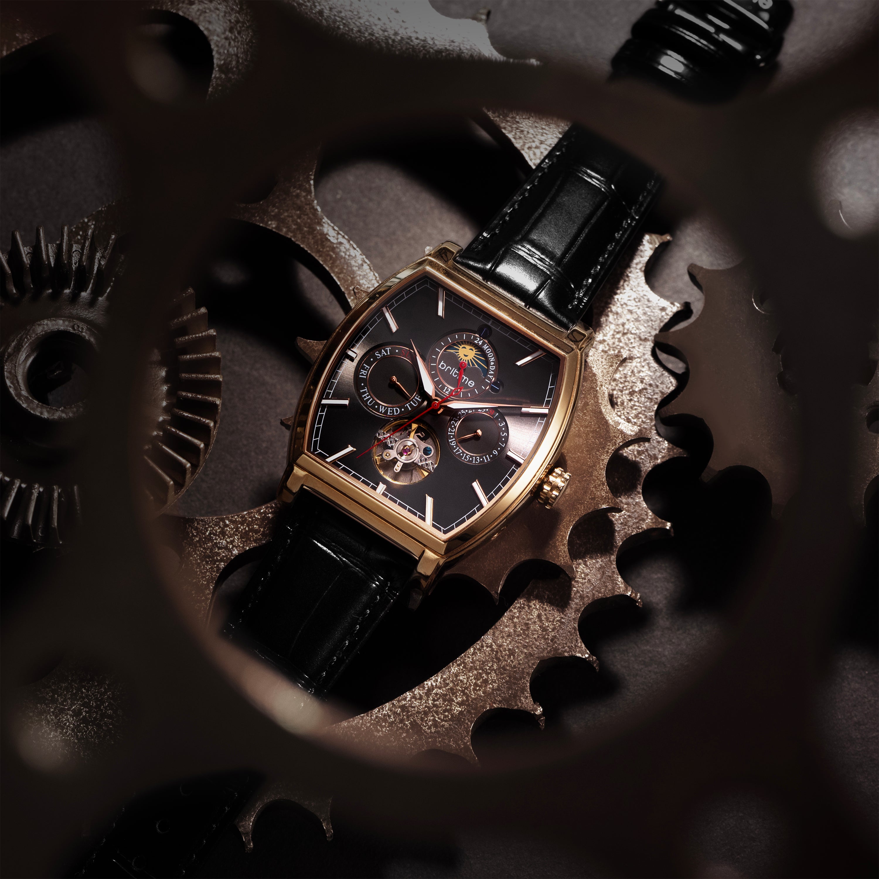 Britime Galaxy Men Automatic Black Dial Multi-Function Leather Watch 985-L30406 - view 2