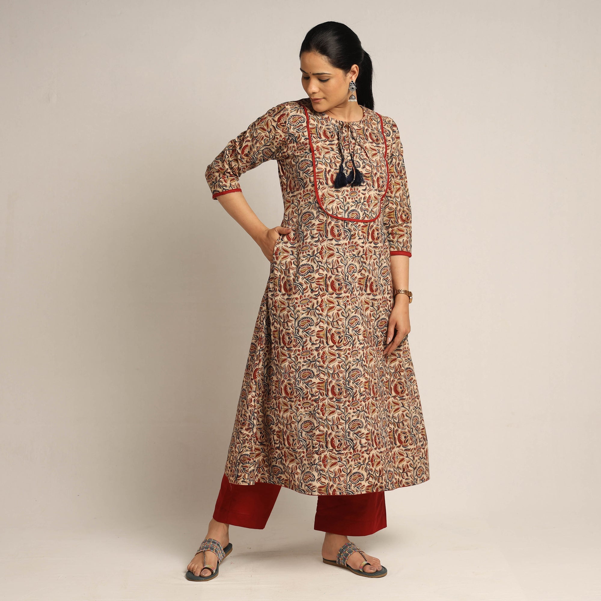 ITOKRI CASUALS Beige - Pedana Kalamkari Block Printed Cotton Kurta with Palazzo Set - view 2