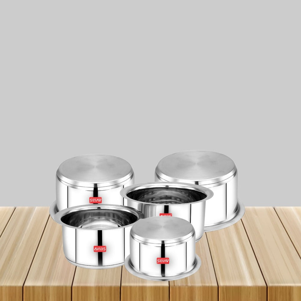 Compatible silver set – AVIAS Inox IB Stainless Steel Tope | Gas & Induction Compatible | Silver | Set of 5 Pcs
