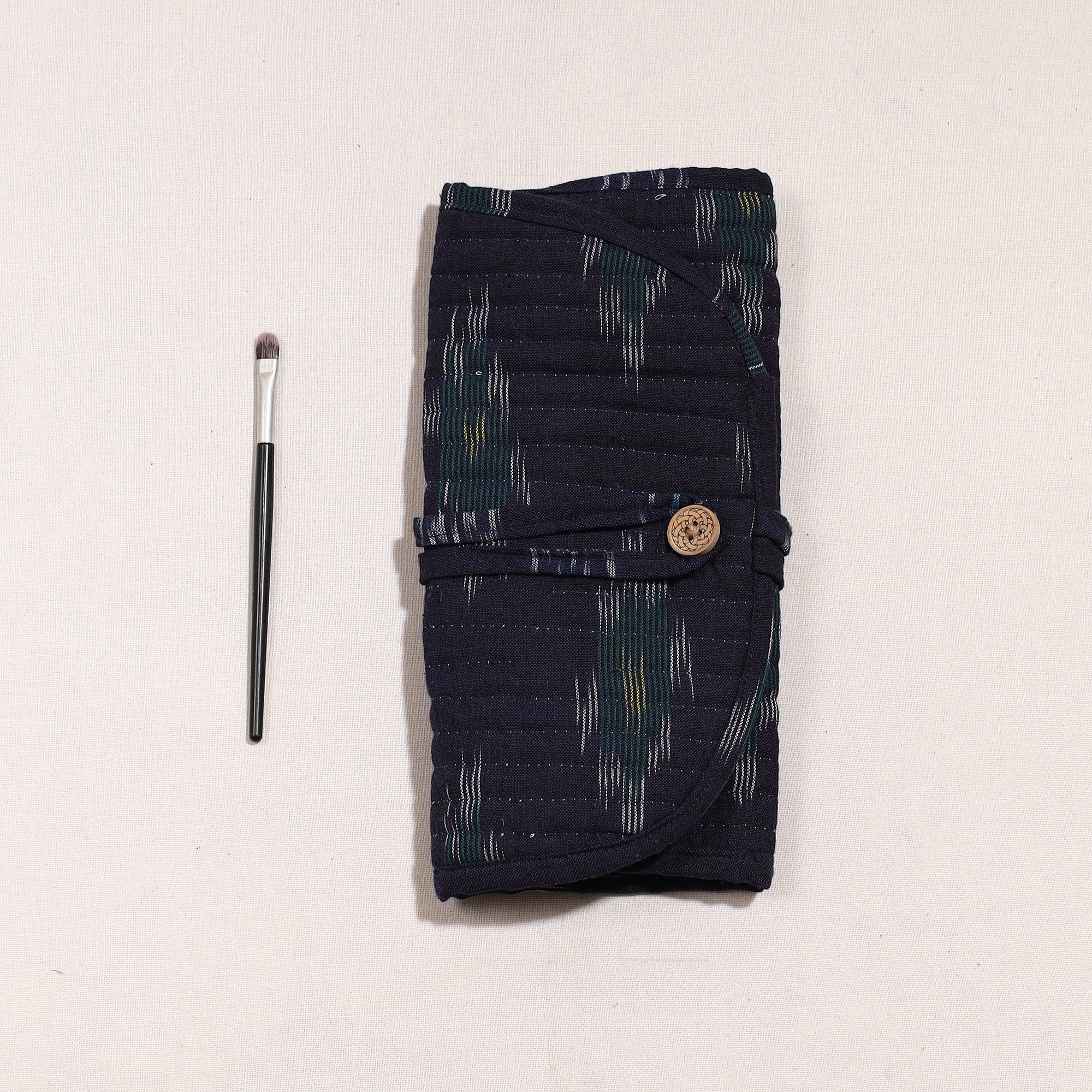 NOORI BAZAR Black - Ikat Fabric Multipurpose Segmented Make-up Brush Wrap Pouch/Case - view 2