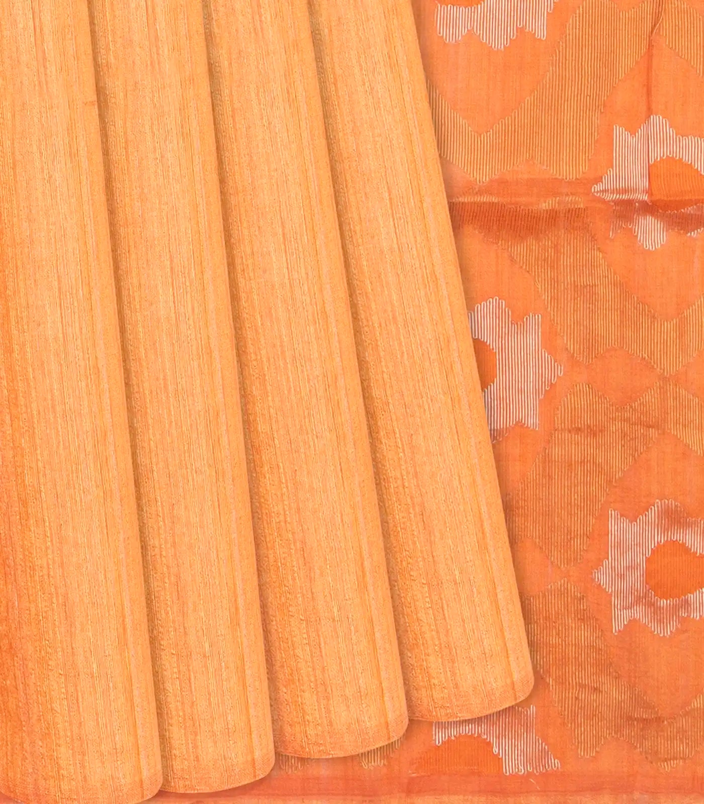 RmKV Orange Handloom Jute Saree With Zari Stripes-Orange