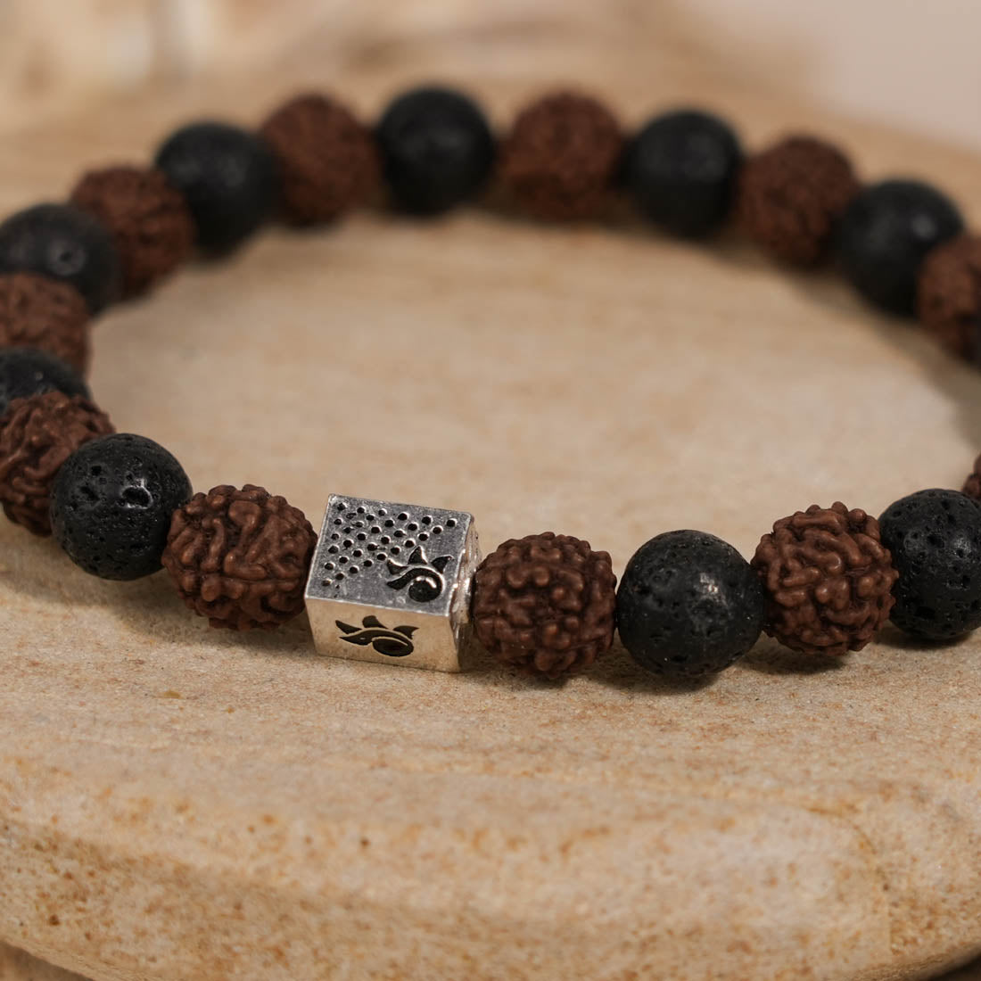 Prinjal Jewellers Rudraksha with Lava Beads Bracelet