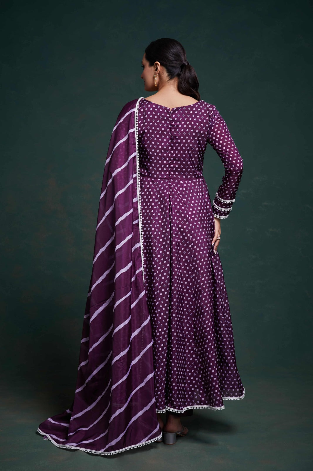 ClothsVilla Purple Organza Dress with Charming Prints – Ready to Wear - view 6