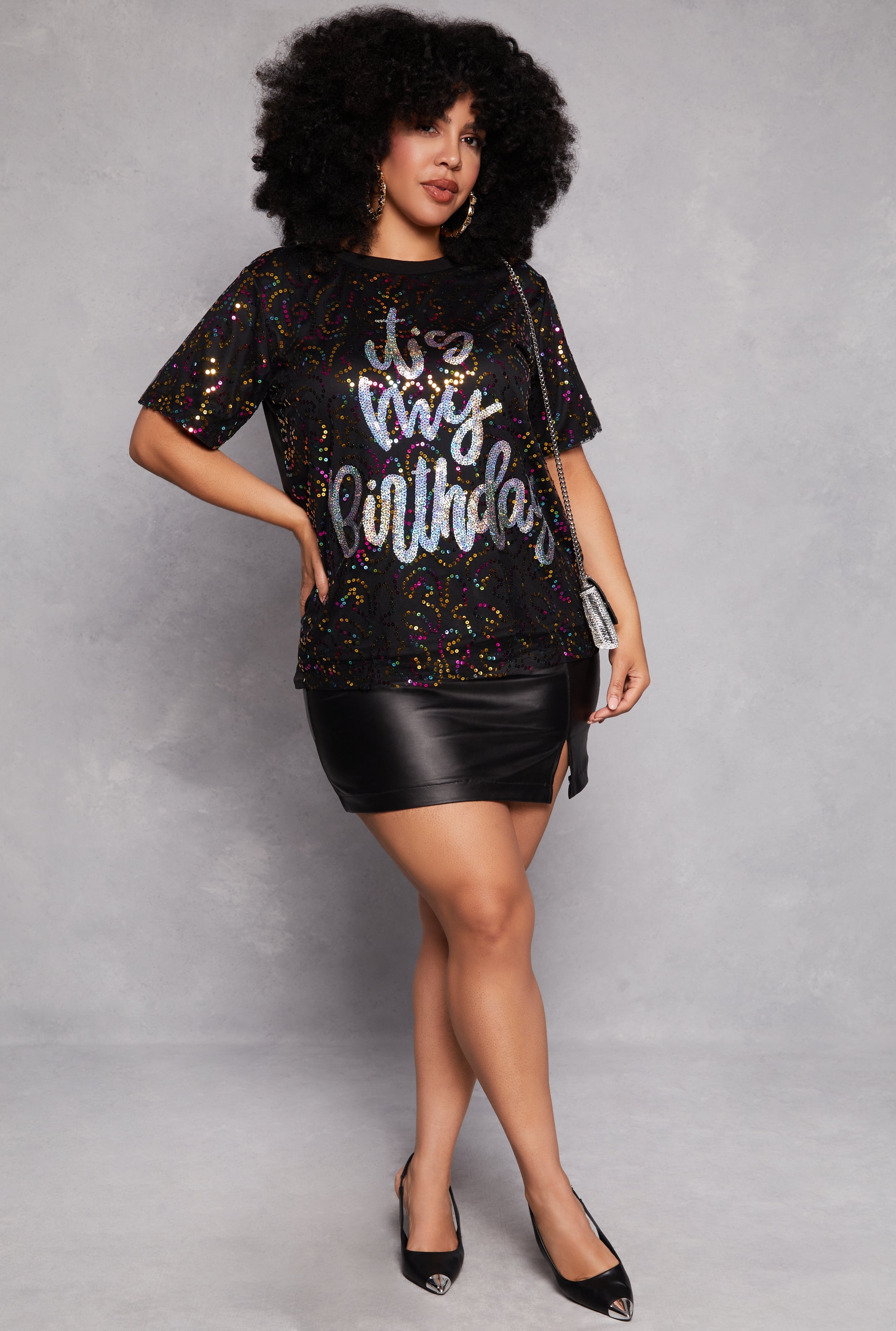 Rainbow Shops Plus Size Sequin Its My Birthday Top - view 2
