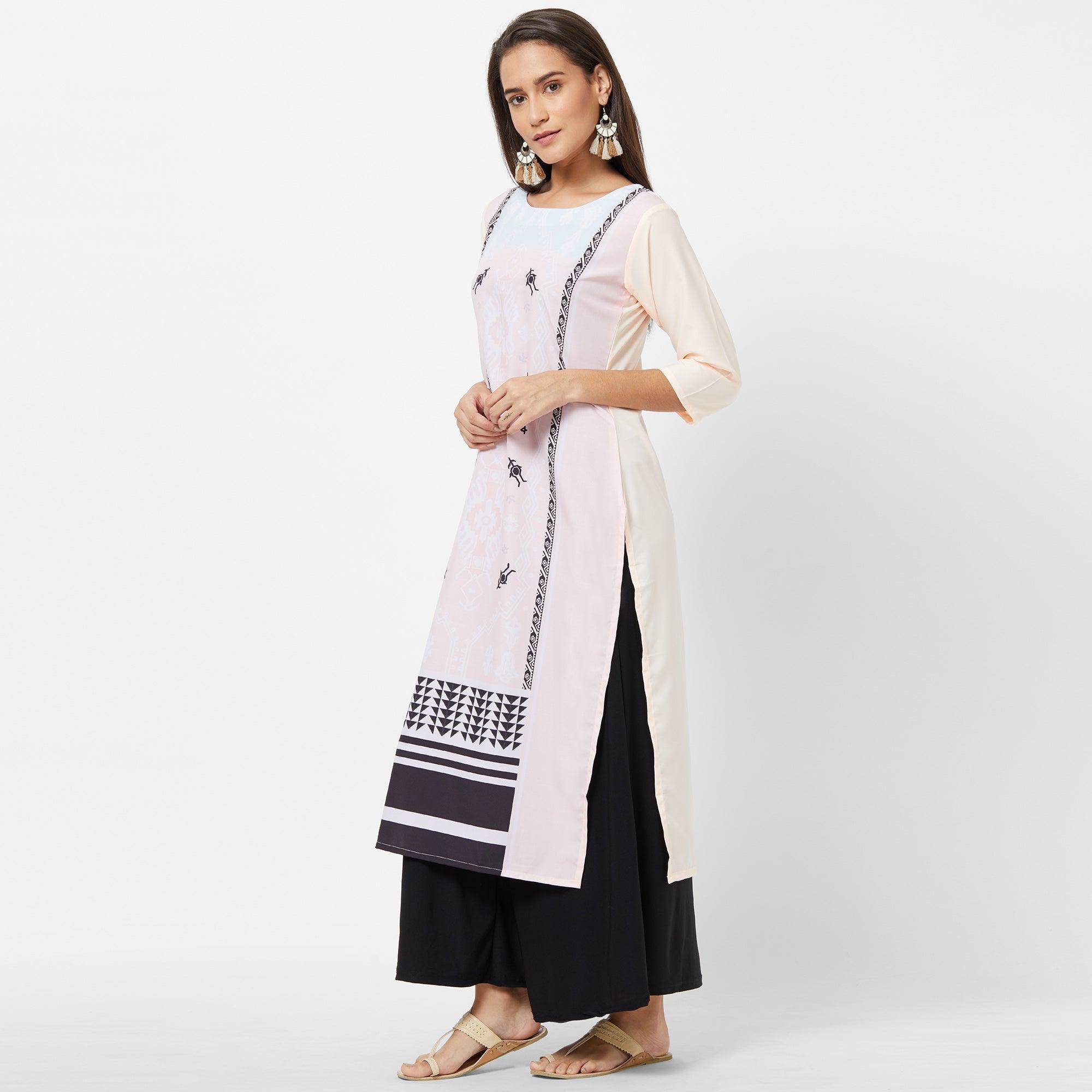 Peachmode Majesty Light Pink Colored Casual Printed Crepe Kurti - view 3