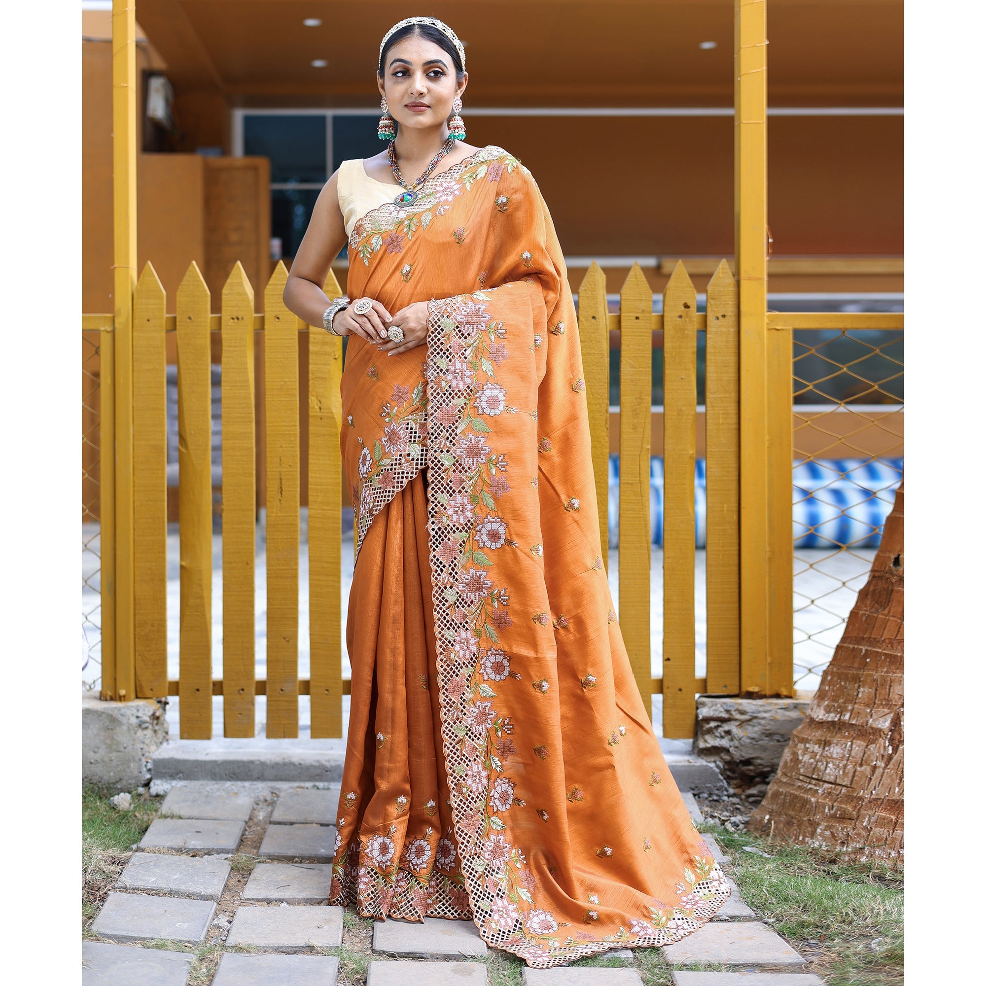 TASARIKA COUTURE Apeksha Orange Silk Handwork Saree