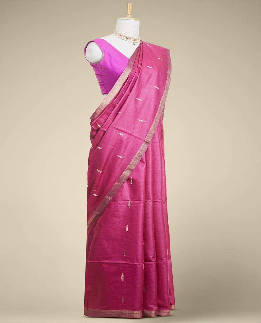Pothys Purple floral tusser silk saree with self zari border - view 2