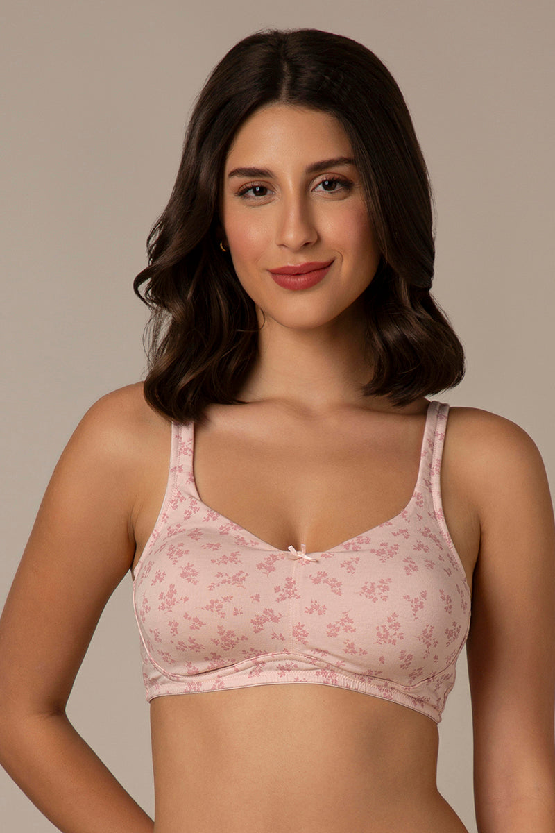 Amante Dreamy comfort Non-Padded Non-Wired Cotton Bra - Pink Floral Print