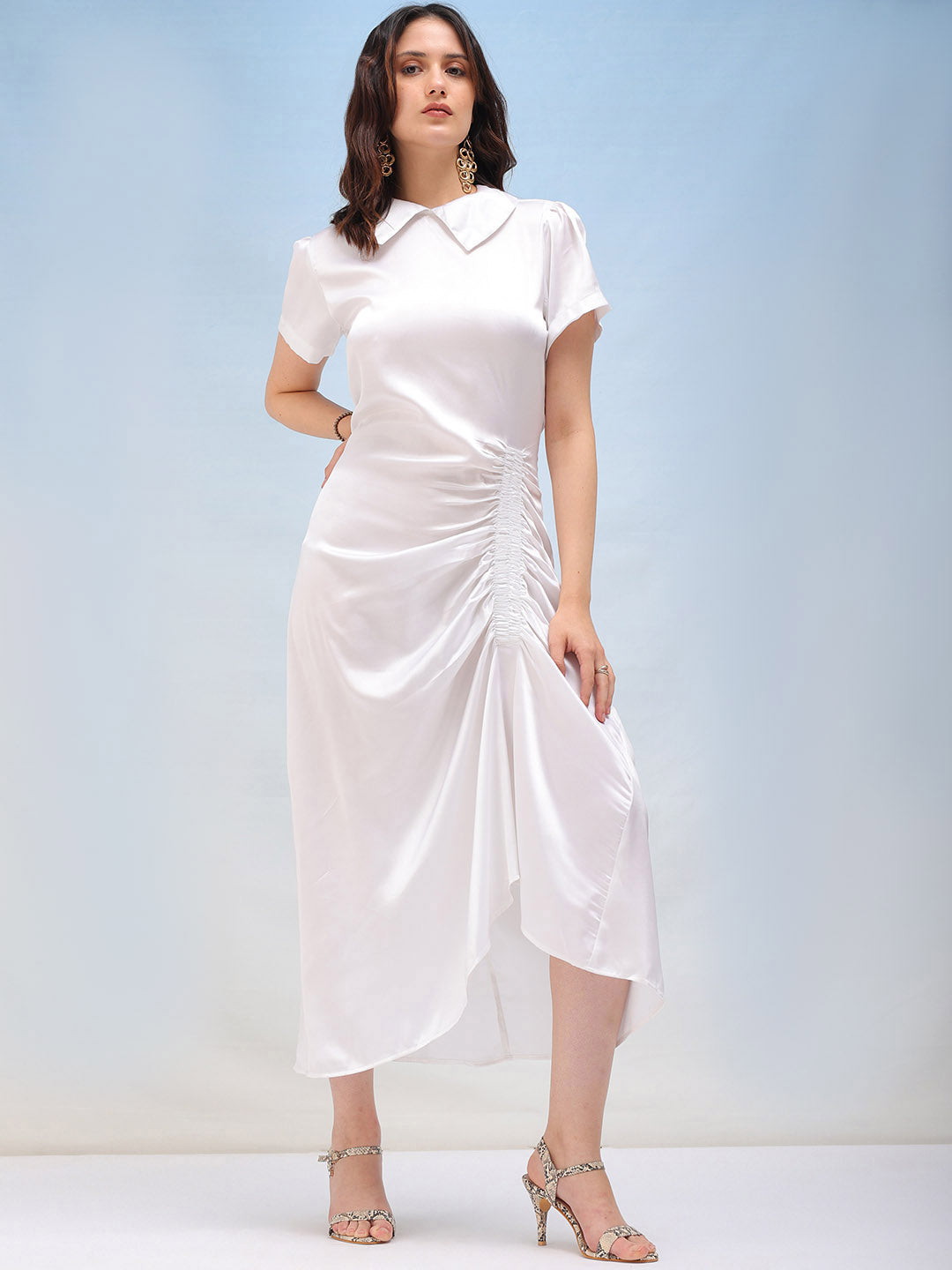 Freehand By The Indian Garage Co Women's Solid Satin Ruched Asymmetric Dress