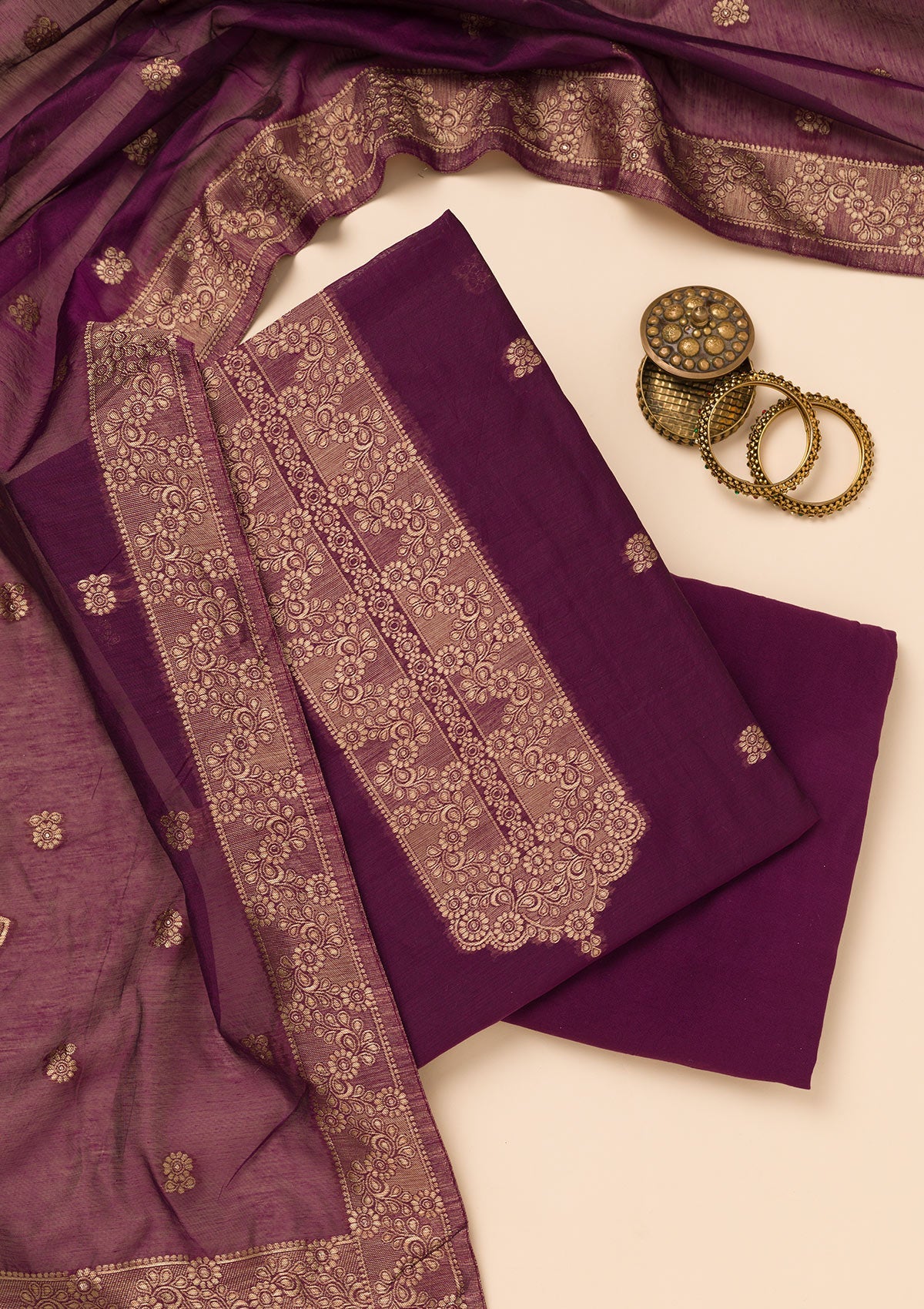 Koskii Wine Zariwork Soft Silk Unstitched Salwar Suit