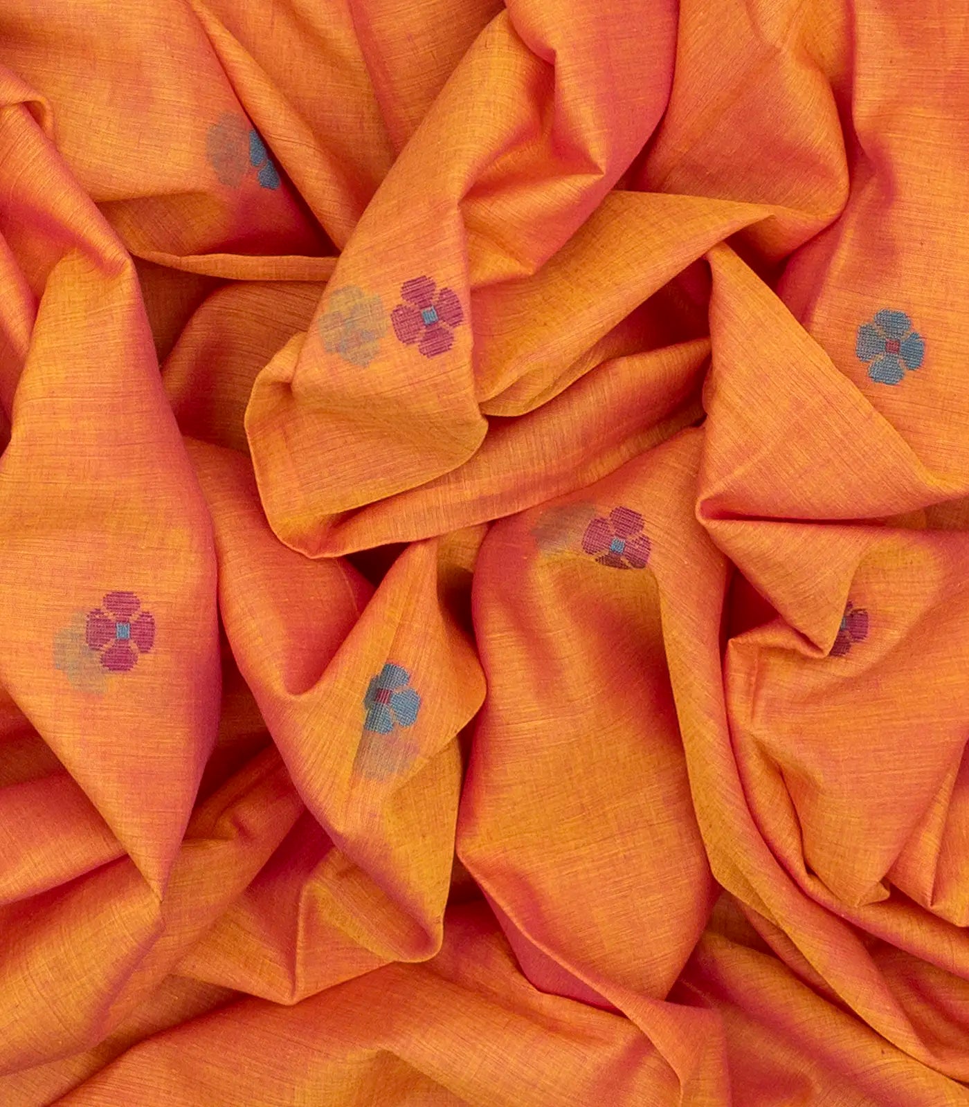 RmKV Orange Handloom Bengal Cotton Saree With Bird Motifs - view 3