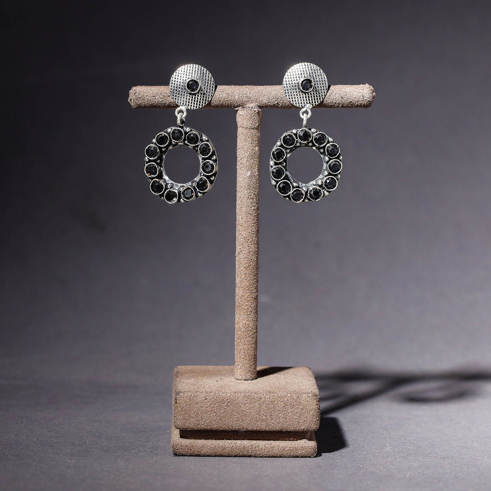 WHITE RIVER STORIES Antique Finish Oxidised German Silver Stone Earrings
