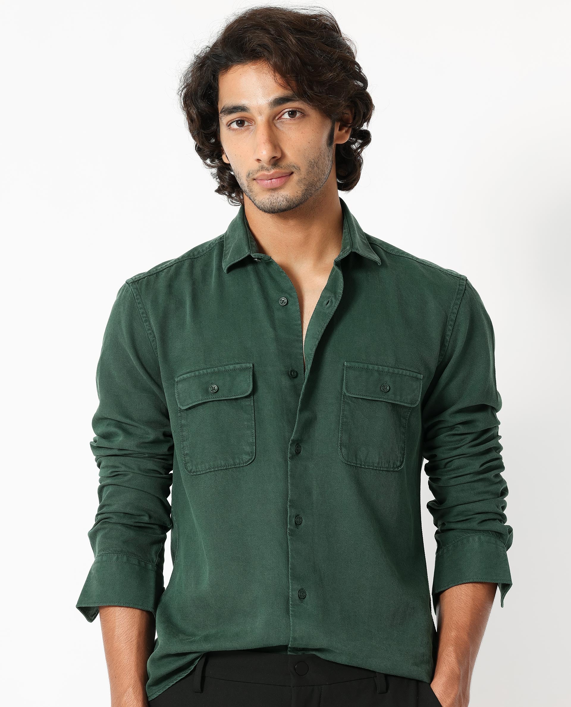 Rare Rabbit Men's Lyton Dark Green Cotton Fabric Full Sleeves Solid Twill Shirt - view 8