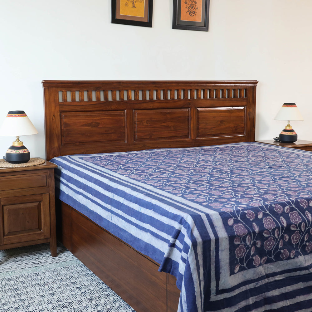 BINDAAS UNLIMITED Blue - Block Art Print Cotton Double Bindaas Bed Sheet (110 x 93 in)