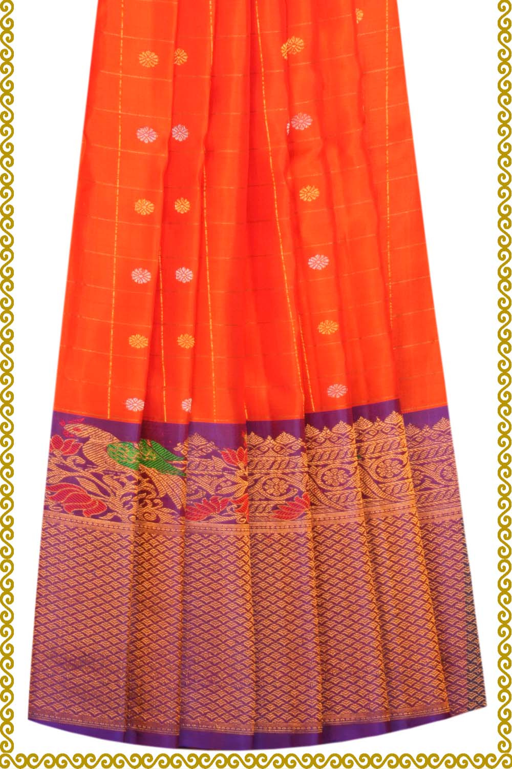 Kalanjali Gadwal Pavada Orange Unstitched Set
