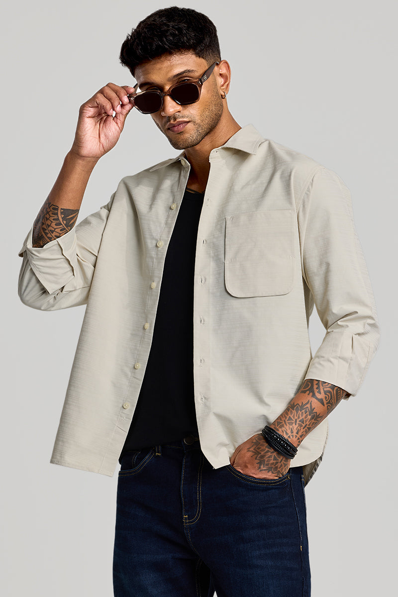 SNITCH Cream Stripes Relaxed Fit Overshirt
