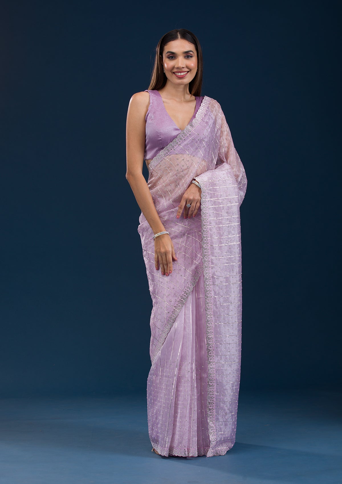 Koskii Lavender Stonework Tissue Saree – Women's - view 3