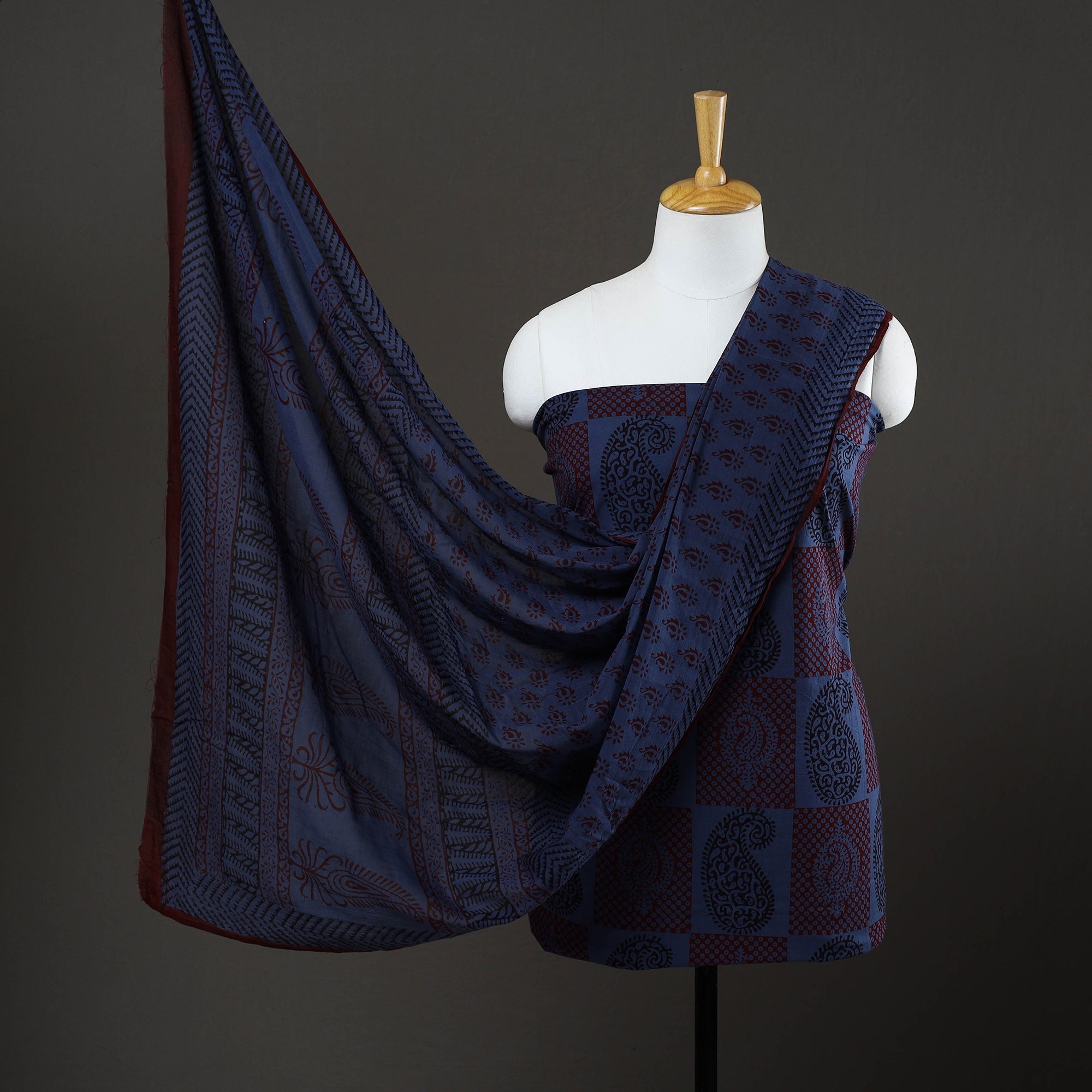BAGH PRINTS BY YAKOOB KHATRI Blue - 3pc Natural Dyed Cotton Bagh Print Dress Material 04