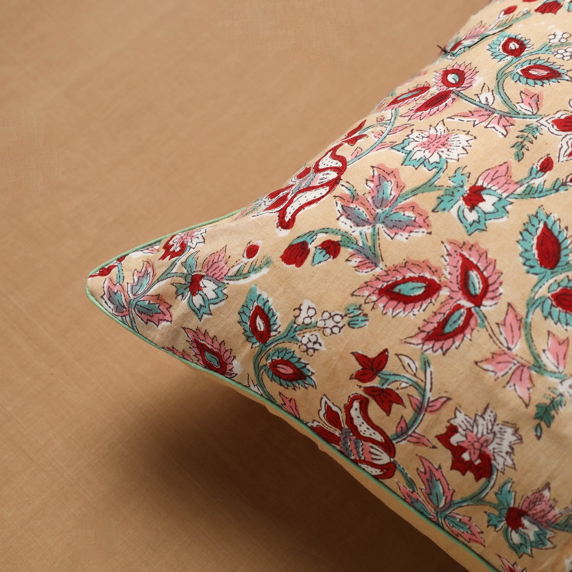 HAVELI CHRONICLES Beige - Block Print Cotton Sanganeri Cushion Cover (16 x 16 in) 06 - view 2